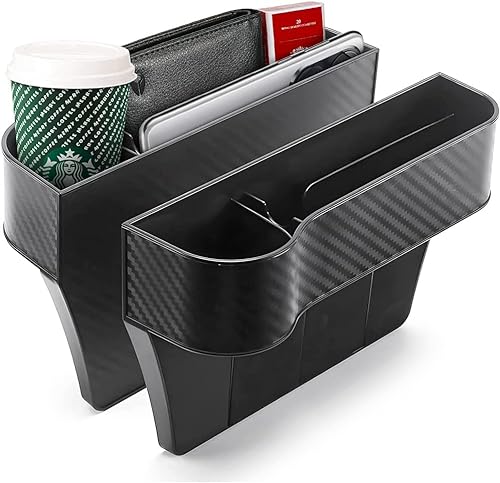 CGEAMDY seitlicher Organizer für Autositze, 2 Seitentaschen für die Mittelkonsole, multifunktionale Aufbewahrungsbox mit Getränkehalter, Zubehör für den Fahrzeuginnenraum (schwarz) von CGEAMDY