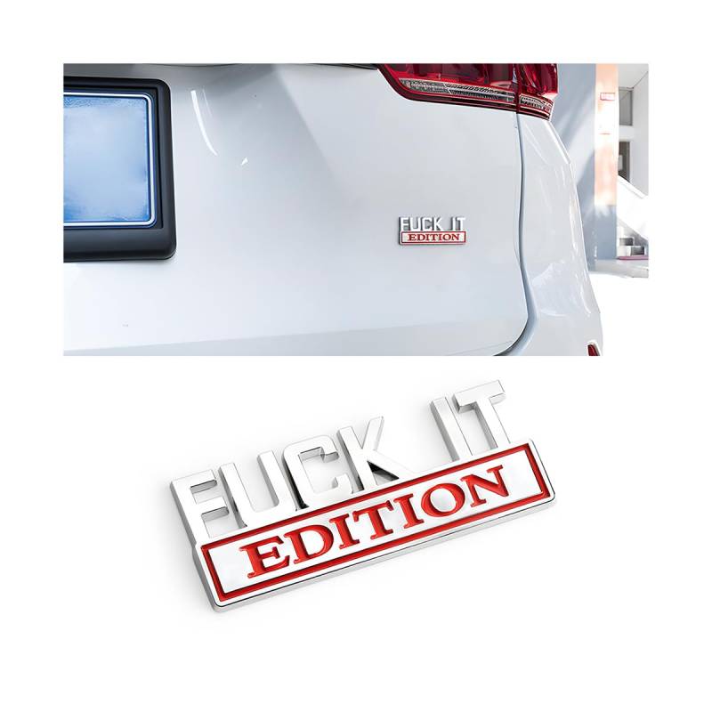 CGEAMDY Selbstklebende Auto-Emblem-Autoaufkleber, Fuck It Edition, Geeignet für Autoinnen-und Außendekoration oder Glasoberflächen 3D-Buchstaben Aufkleber (Silber-Rot) von CGEAMDY