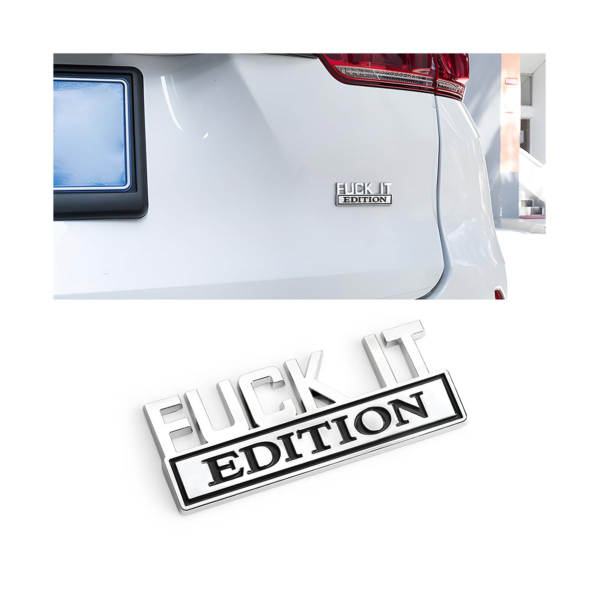 CGEAMDY Selbstklebende Auto-Emblem-Autoaufkleber, Fuck It Edition, Geeignet für Autoinnen-und Außendekoration oder Glasoberflächen 3D-Buchstaben Aufkleber (Silber-Schwarz) von CGEAMDY