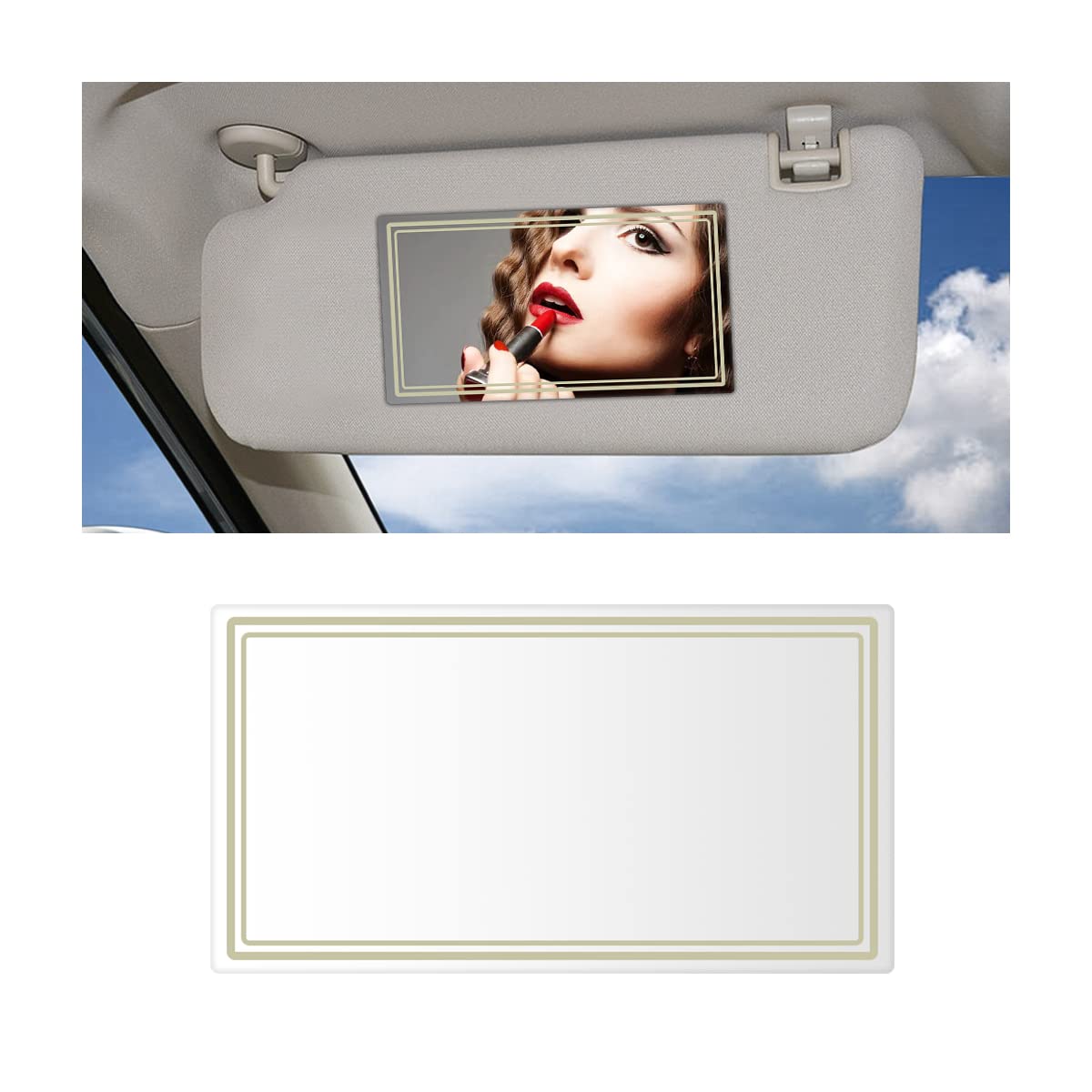 CGEAMDY Selbstklebender Auto Schminkspiegel, Auto Sonnenblende Kosmetikspiegel, Spiegel Edelstahl Auto Kosmetikspiegel für Sonnenblende und Autositzlehne(Rechteckig) von CGEAMDY