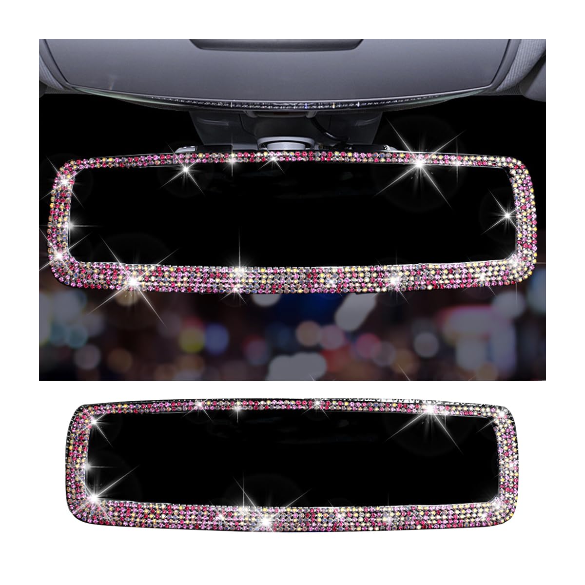 CGEAMDY Strass Rückspiegel Innen Dekoration, Glitzer Abdeckung für Auto SUV LKW - Universal Zubehör für Männlich und Weiblich (AB Rosa) von CGEAMDY