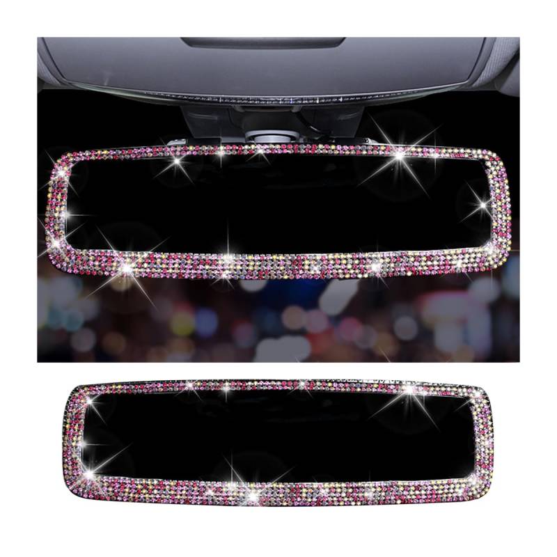 CGEAMDY Strass Rückspiegel Innen Dekoration, Glitzer Abdeckung für Auto SUV LKW - Universal Zubehör für Männlich und Weiblich (AB Rosa) von CGEAMDY