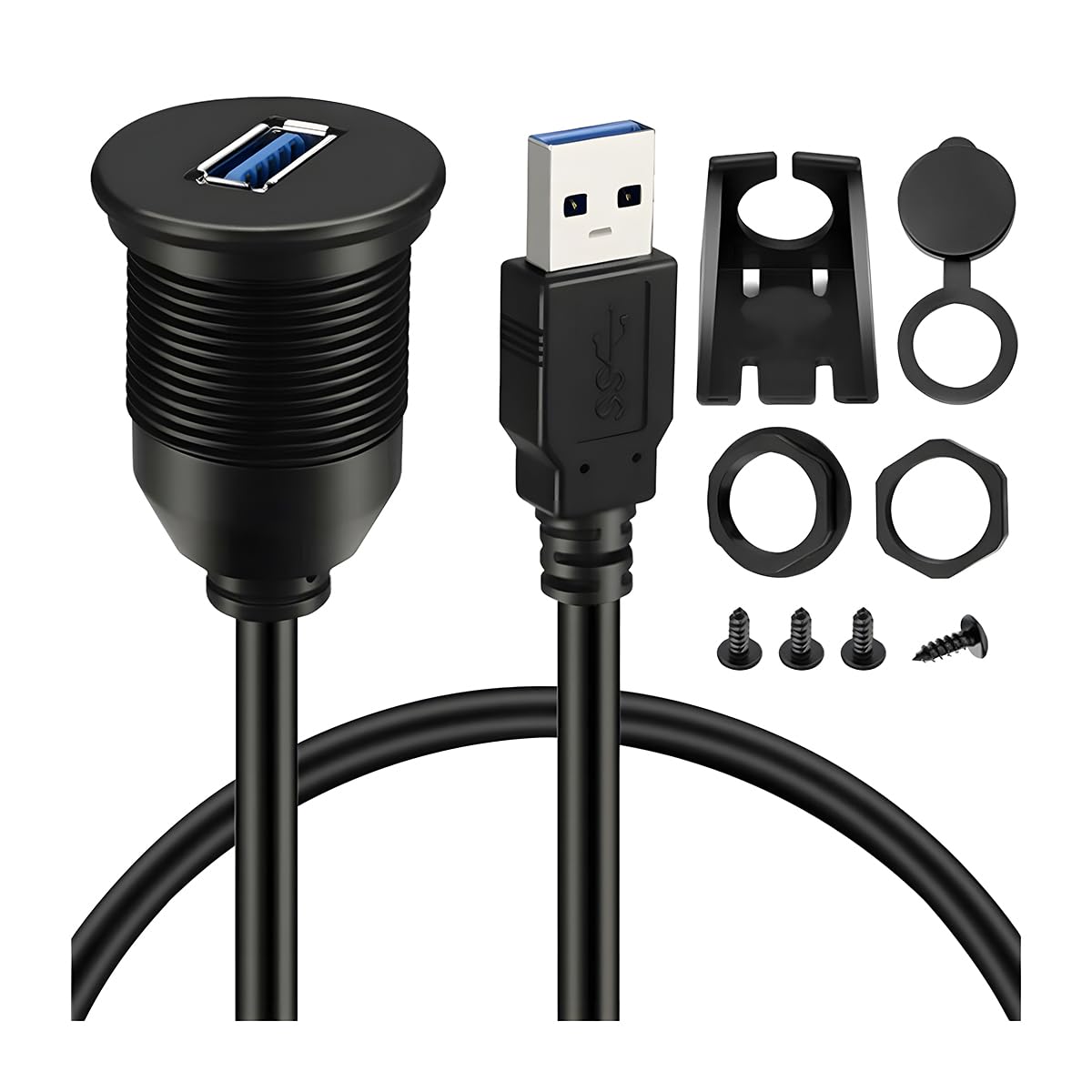 CGEAMDY USB 3.0 Auto Flush Mount Kabel, Verlängerung Dash Panel Flush Mount, Automobil Wasserdicht Cable, für Auto LKW, Boot, Motorrad Dashboard Universal(1m) von CGEAMDY