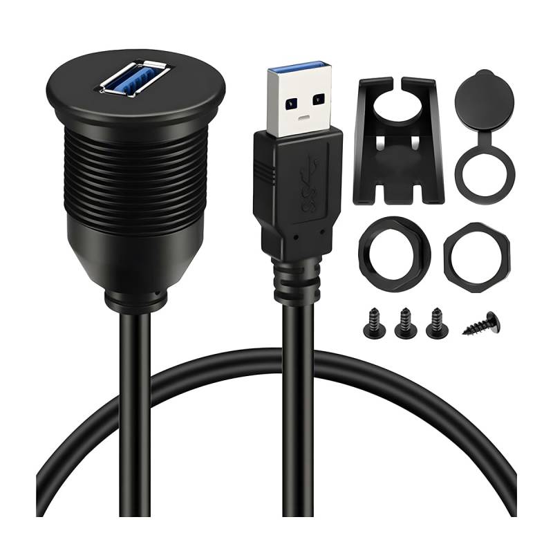 CGEAMDY USB 3.0 Auto Flush Mount Kabel, Verlängerung Dash Panel Flush Mount, Automobil Wasserdicht Cable, für Auto LKW, Boot, Motorrad Dashboard Universal(2m) von CGEAMDY