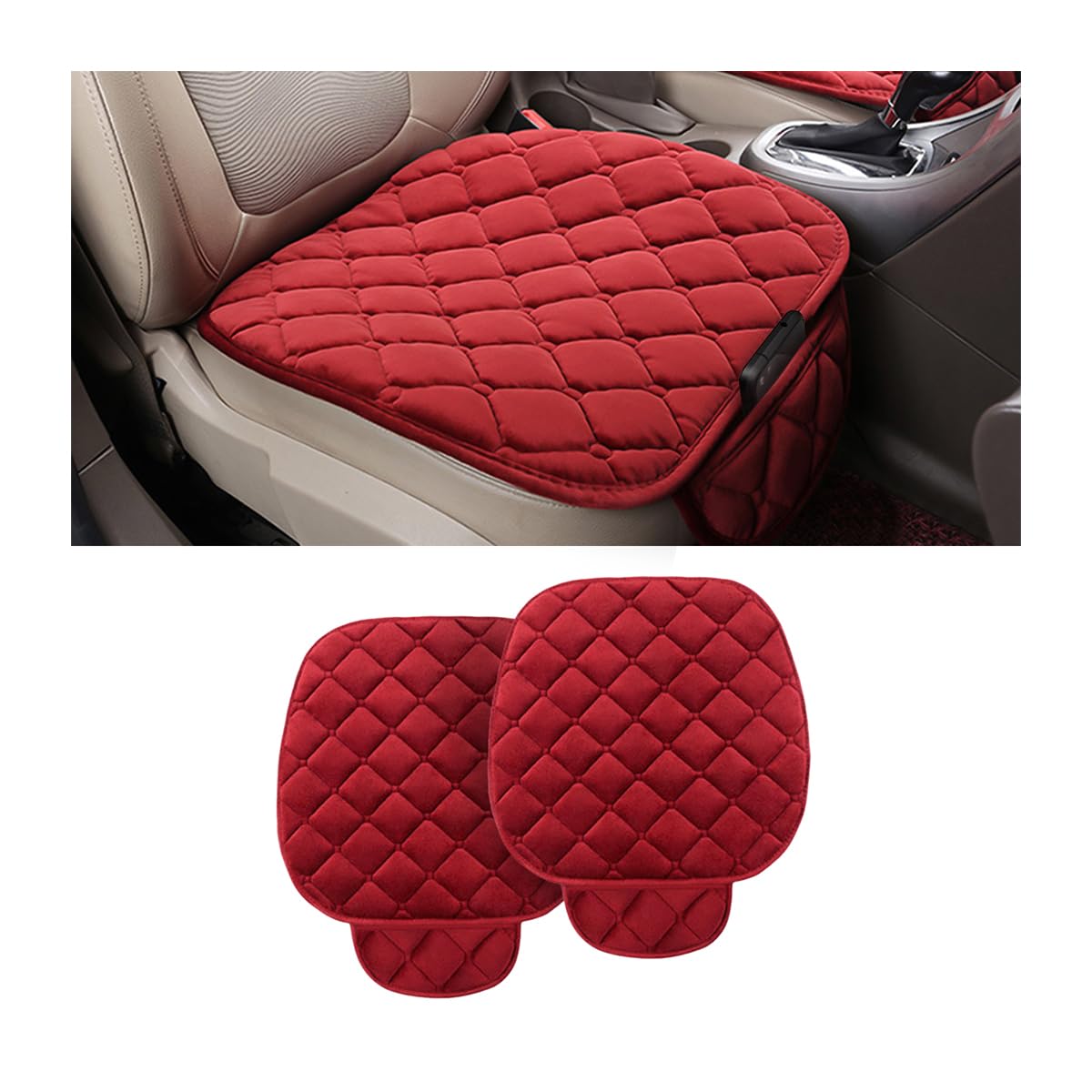 CGEAMDY Universal-Autositzbezug, Sitzkissen, aus Plüsch, rutschfest, für Stuhl, weich, atmungsaktiv, Sitzkissen für die meisten Autos, SUVs (Rot) von CGEAMDY