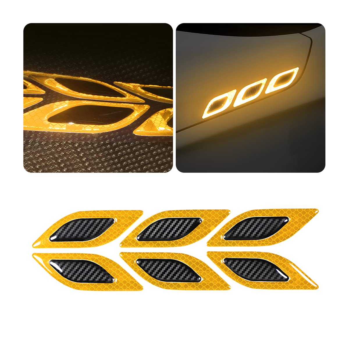 CGEMDY 6 Stück Universal Reflektierende Auto-Warnaufkleber, Auto Warnung Sicherheit Reflektierende, Stoßstangenaufkleber Für Autos 3D Reflektierende Warnaufkleber (Gelb) von CGEAMDY