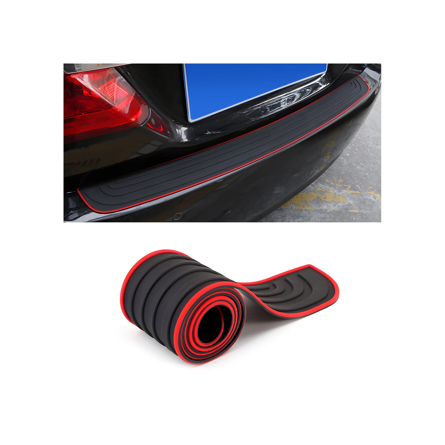 Stoßstangenschutz aus Gummi, Schwellerschutz für den Kofferraum, Kratzfest und Abriebfest, Selbstklebender Heckstoßstangenschutz, Autozubehör für die meisten Autos, SUVs (Schwarz/Rot, 104cm x 9cm) Stoßstangenschutz aus Gummi, Schwellerschutz für den Kofferraum, Kratzfest und Abriebfest, Selbstklebender Heckstoßstangenschutz, Autozubehör für die meisten Autos, SUVs (Schwarz/Rot, 104cm x 9cm) von CGEAMDY