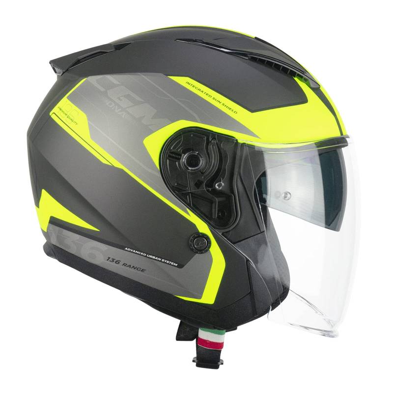 CGM Open Face Helm 136S DNA Apache Graphit Neongelb matt XXXL (64-65cm) von CGM