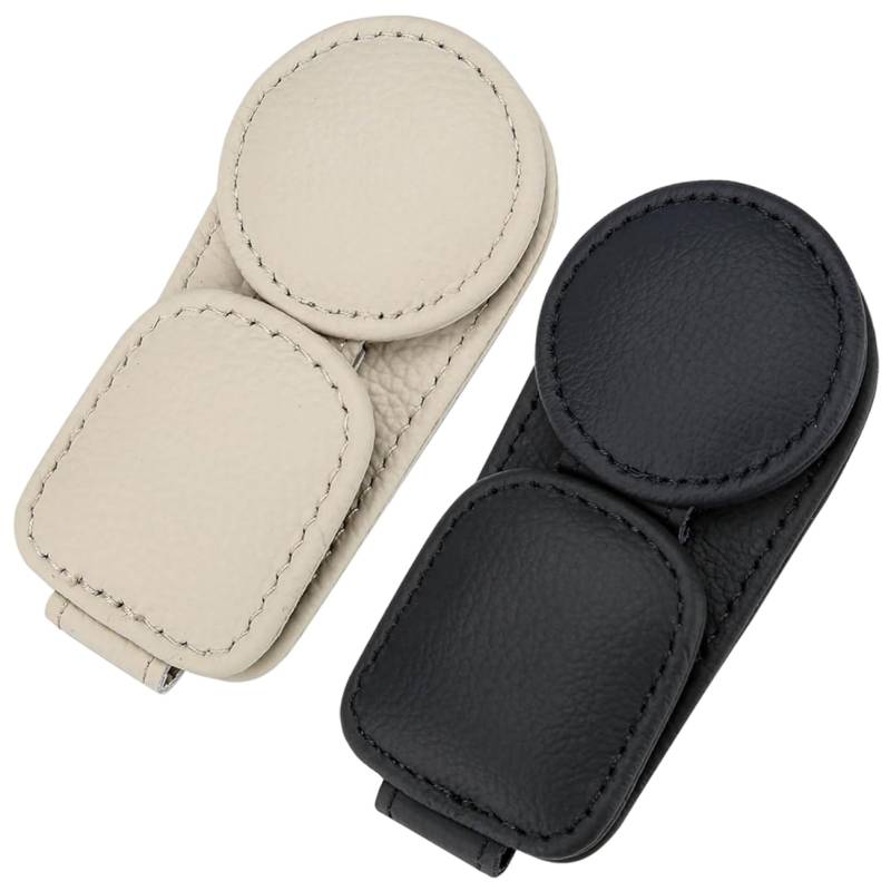 CGTQROVR 2pcs Sonnenbrillenhalter für Auto Visor Doppelposition Autobrillenhalter Multifunktionales PU-Leder-Sonnenbrillen Halter Beige + Schwarze Autozubehör von CGTQROVR