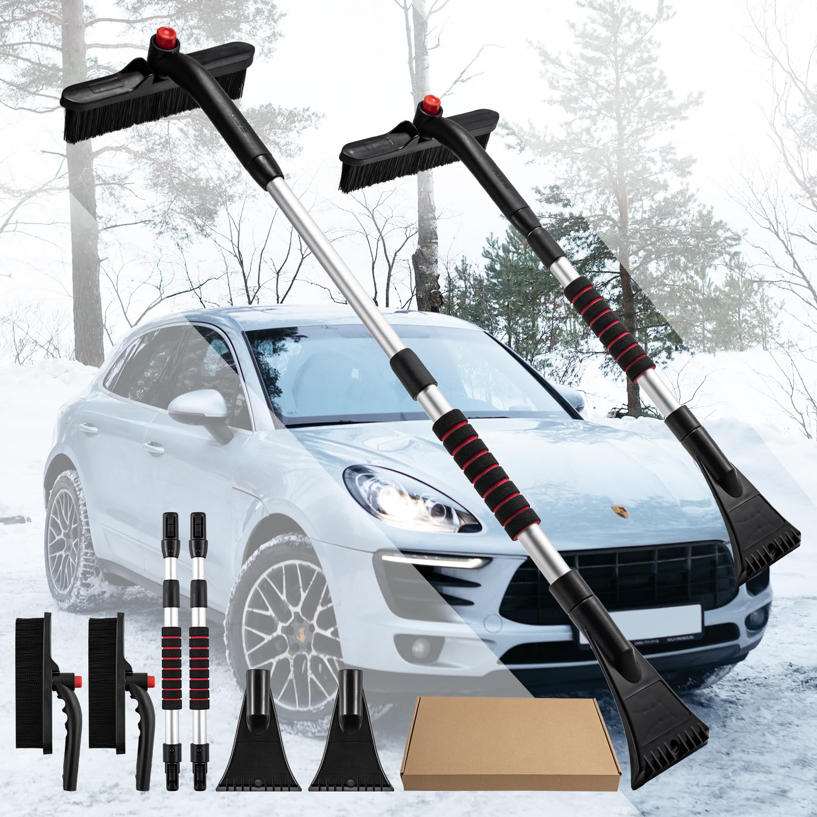 CHANGEMOORE 2Packs Teleskop Eiskratzer Auto Langer stiel 88cm, schneebesen Auto ausziehbar, 360° drehbarer Schnee entferner Auto mit Ergonomischem Schaumstoffgriff für Auto SUV LKW Windschutzscheibe von CHANGEMOORE