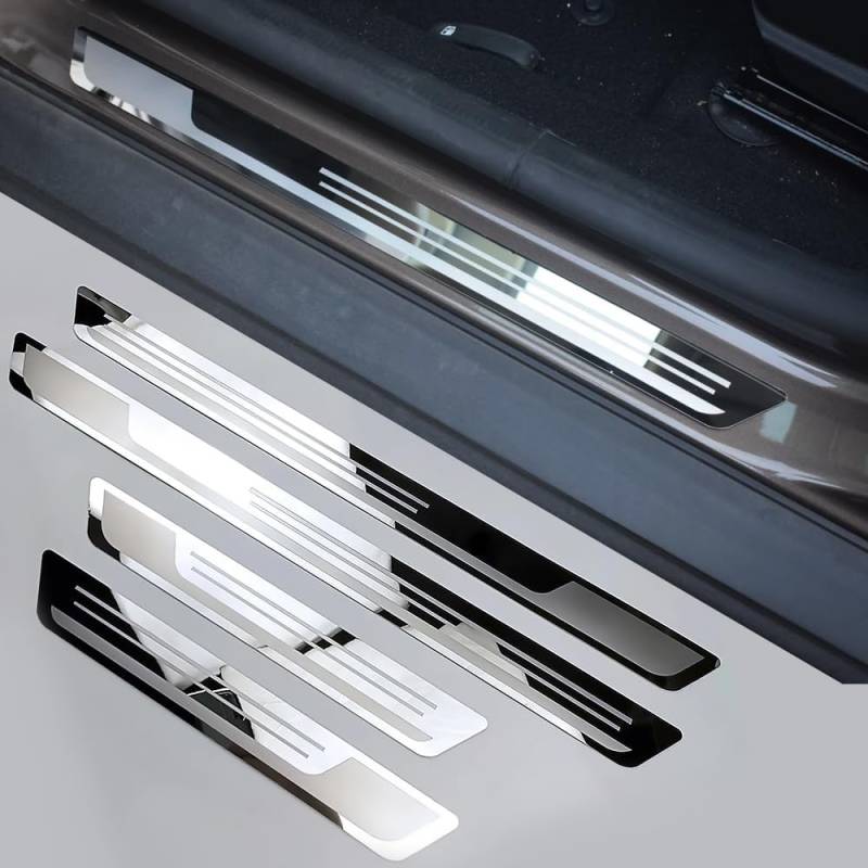 4 Stück Auto Edelstahl Einstiegsleisten Schutz für VW T5 (T5.2) 2009-2015 (3-Türer Transporter), Edelstahl Aufkleber Kantenschutz Styling Tuning Zubehör Aufkleber Trim rutschfest,A von CHANGKAIFA