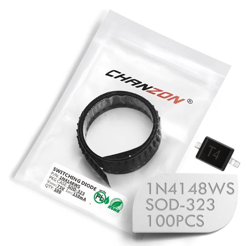 (Packung mit 100 Stück) Chanzon 1N4148WS SMD-Kleinsignal-Schnellschaltdioden Hochgeschwindigkeits 150mA 75V SOD-323 (SC-76) IN4148WS 150 mA 75 Volt (Markierung T4) von CHANZON