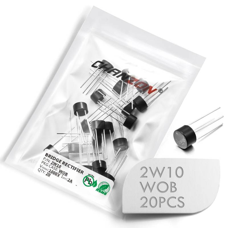(Packung mit 20 Stück) Chanzon 2W10 Brückengleichrichterdiode 2A 1000V WOB Einphasig Vollwelle 2 Ampere 1000 Volt Elektronische Siliziumdioden von CHANZON