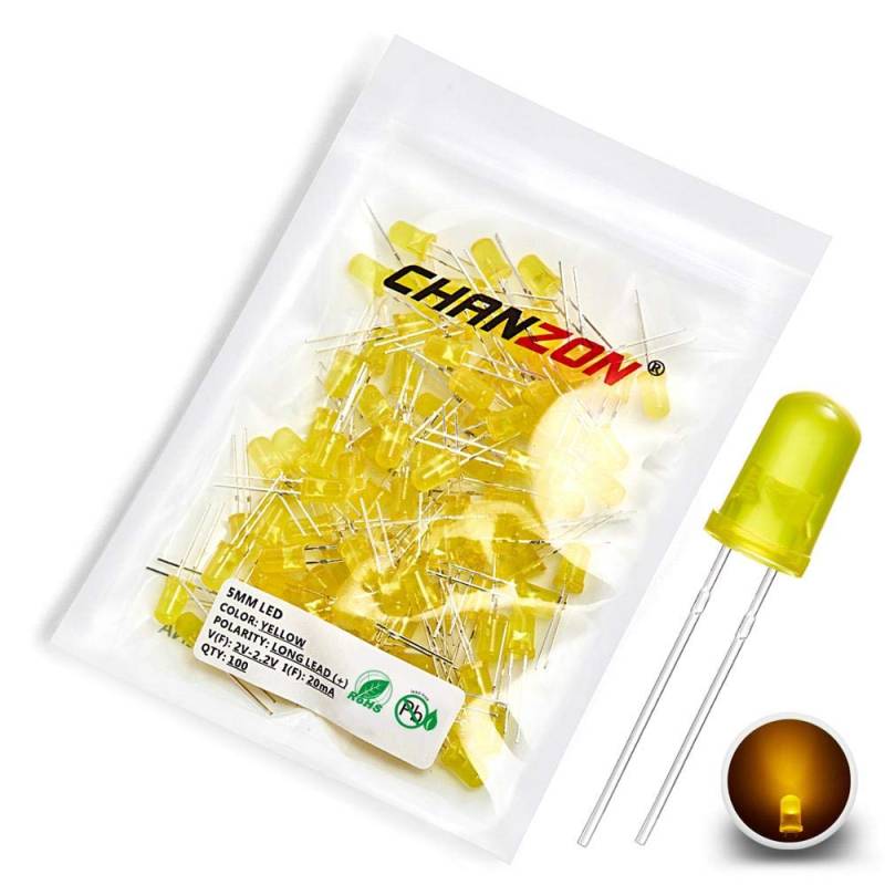 CHANZON 100 Stk. 5mm gelb gestreute LED-Dioden lichter (farbige Linse rund DC 2V 20mA) Glühbirnen Lampen Elektronikkomponenten Anzeigelicht emittierende Dioden von CHANZON