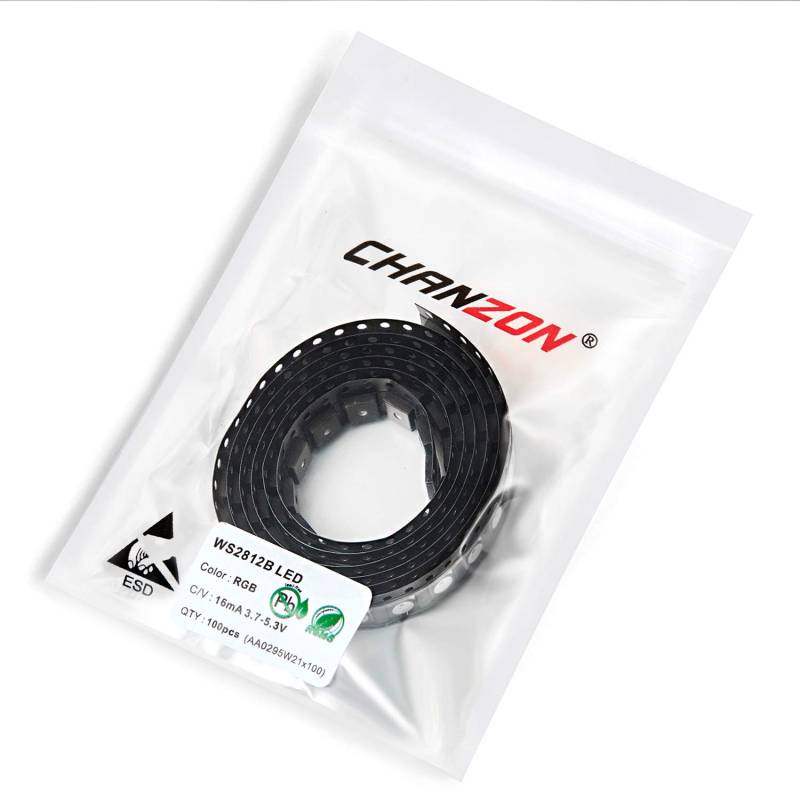 Chanzon 100 Stück 5050 WS2812B SMD RGB Tricolor LED Dioden Lichter Chips Schwarze Abdeckung (Rot Grün Blau Multicolor DC 16mA) Superhelle Glühbirne Lampen Elektronikkomponenten Leuchtdioden von CHANZON