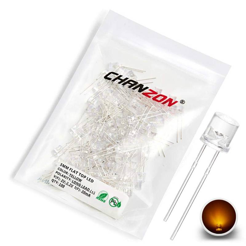 CHANZON 100 Stück 5mm gelbe flache LED-Dioden lichter (klare transparente Linse) Helle Glühbirnen Lampen Elektronikkomponenten Anzeigelicht emittierende Dioden von CHANZON