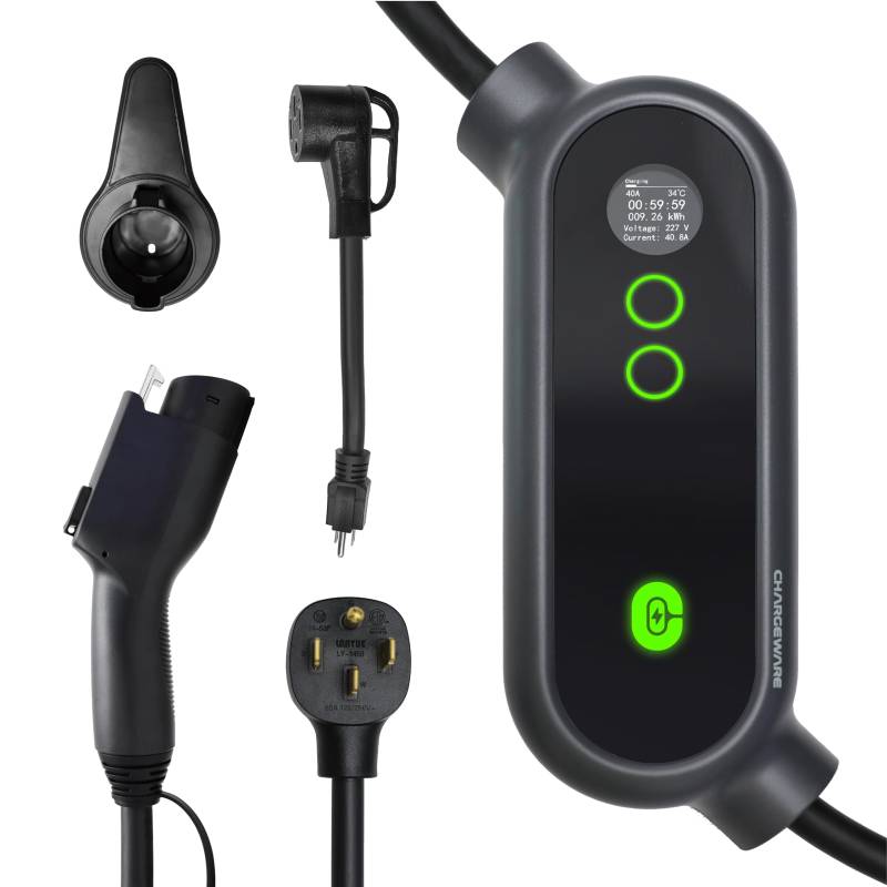 Chargeware Level 2 EV Schnellladegerät 240V / 40A ETL/FCC/Energy Star zertifiziert 25ft Kabel Wandmontage und tragbar Adapter 14-50R auf 5-15P LCD Display Ladestation von CHARGEWARE