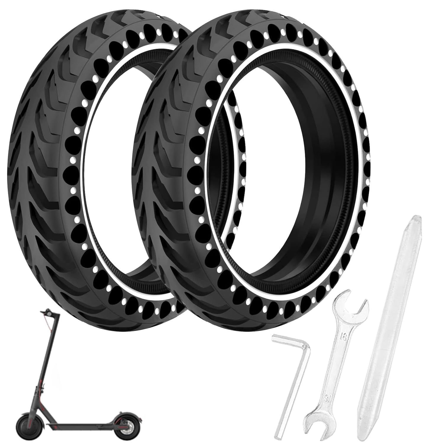 Scooter Reifen, E Scooter Reifen, Solid Tyres Compatible with Xiaomi Pro 2 / M365 / M365 Pro / 1S / Essential, 8 1/2 x 2 Ersatz-Vollgummireifen, kompatibel mit 8,5-Zoll-Scooter Reifen (Weiß) von Duraplusio