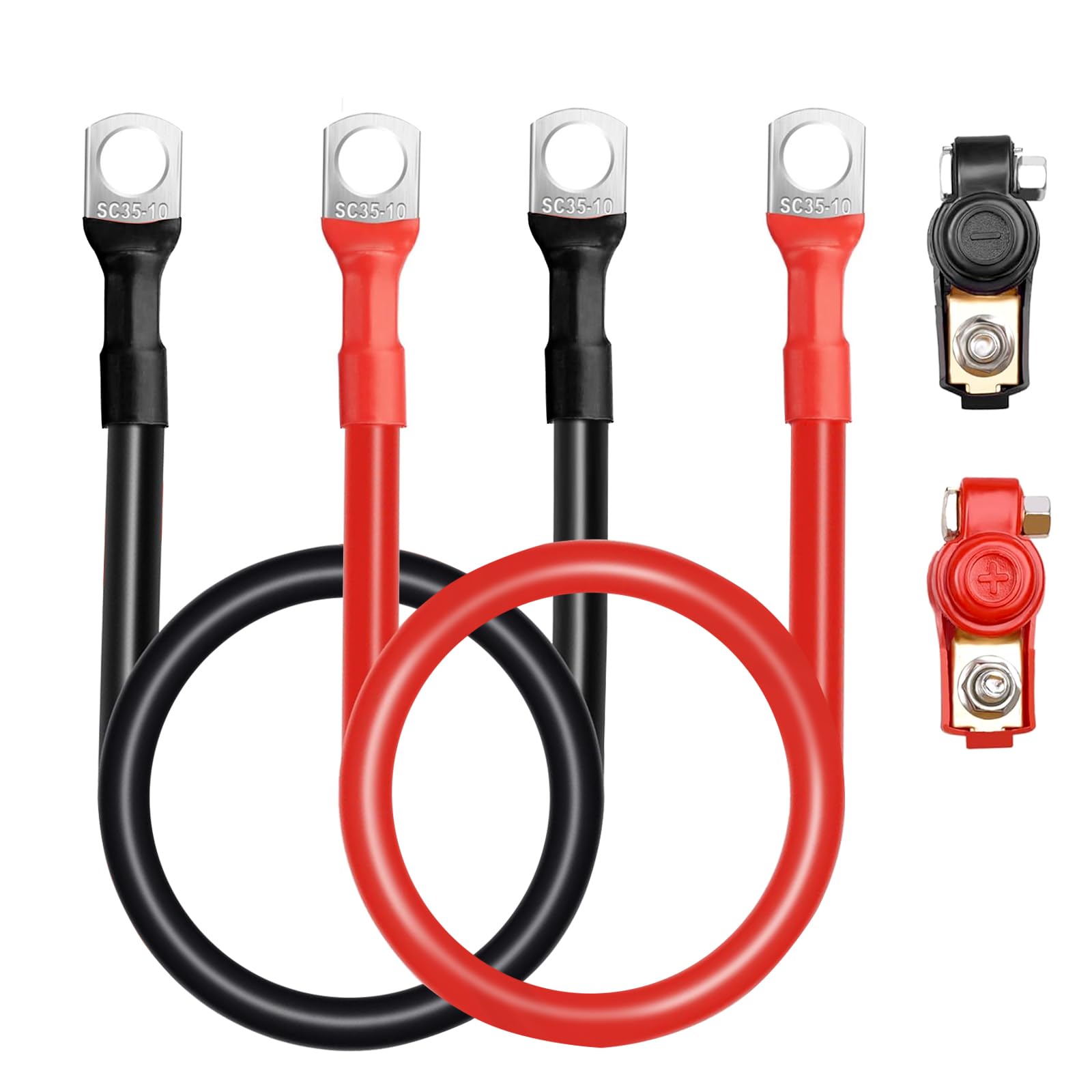 CHENGPI 2 Stück Auto Batteriekabel Kupferkabel Kupfer Stromkabel 30cm mit 2 Klemmen 2AWG 35mm² Auto Batterie Kabel mit Ringösen Autobatterie Kabel KFZ Kabel 6V/12V/24V mit Ringklemmen Kupferdraht von CHENGPI