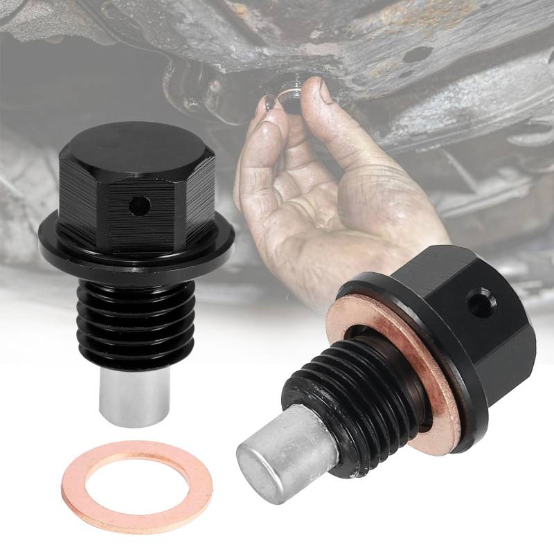 CHENNAN Ölablassschraube mit Dichtring Magnetische, 2 Stück M14x1.5cm Universaler Magnetischer Ölablassschraube, mit 2 Dichtungen, Ölwannenschraube Ölwanne Aluminiumlegierung, Ablassschraube (Schwarz) von CHENNAN