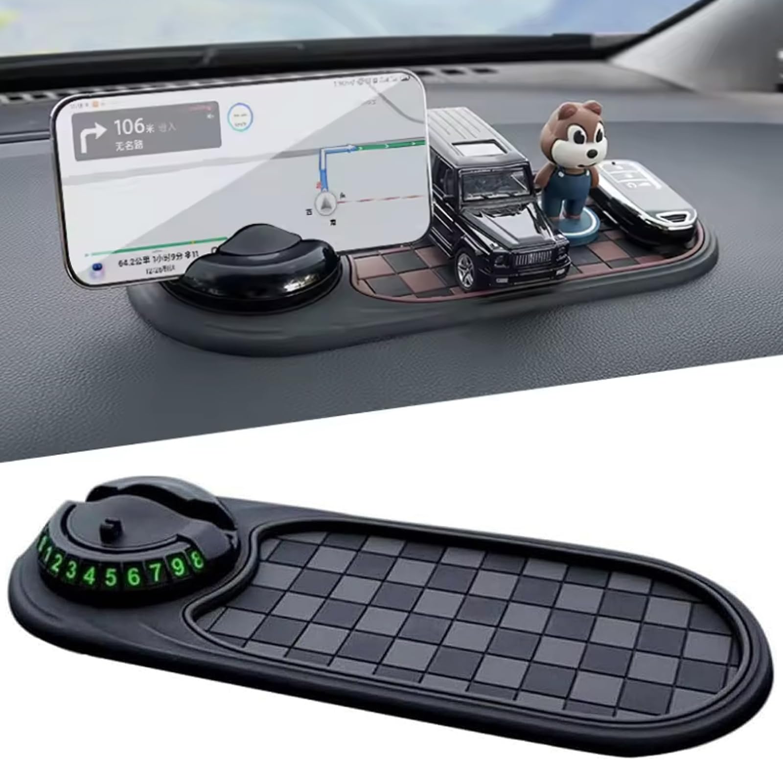 Multifunction Car Anti-Slip Mat Auto Universal Phone Holder, Auto Antirutschmatte Handyhalterung, 360° Drehbar Anti-Rutsch-Armaturenbrett Matte mit Parknummer für Handy, Schlüssel (A-Schwarz) von CHENRI