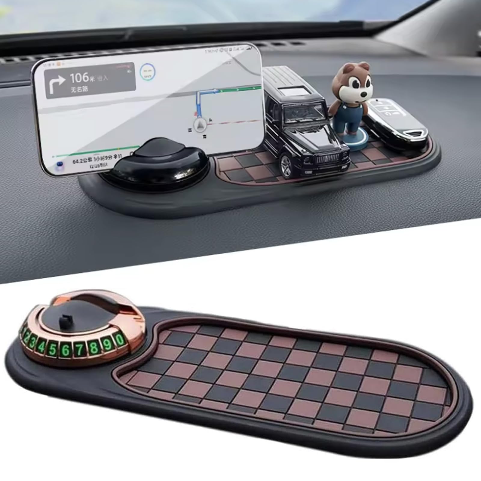 Multifunction Car Anti-Slip Mat Auto Universal Phone Holder, Auto Antirutschmatte Handyhalterung, 360° Drehbar Anti-Rutsch-Armaturenbrett Matte mit Parknummer für Handy, Schlüssel (B-Gold) von CHENRI