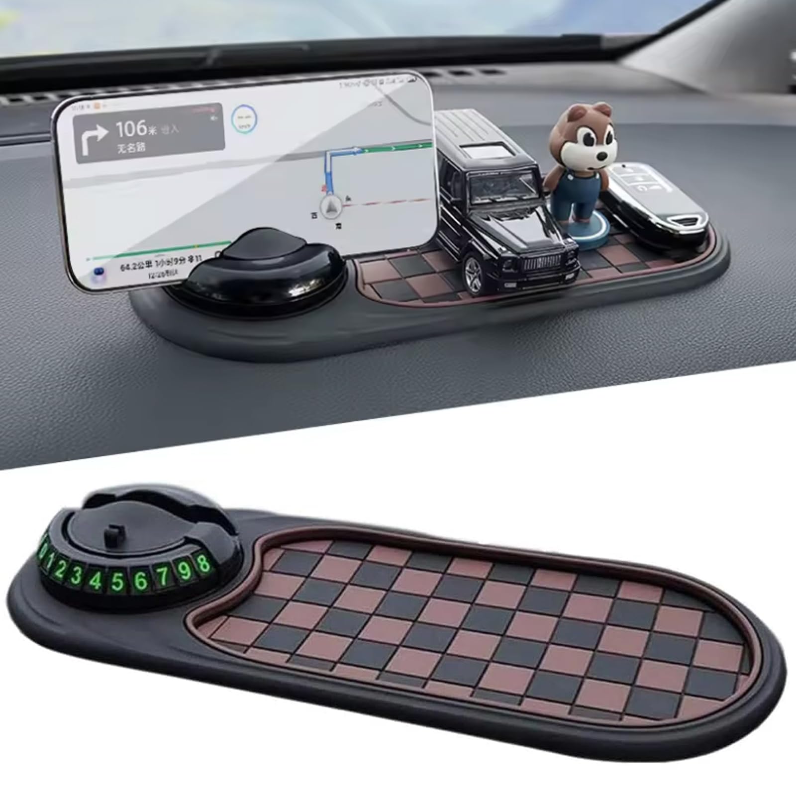 Multifunction Car Anti-Slip Mat Auto Universal Phone Holder, Auto Antirutschmatte Handyhalterung, 360° Drehbar Anti-Rutsch-Armaturenbrett Matte mit Parknummer für Handy, Schlüssel (B-Schwarz) von CHENRI