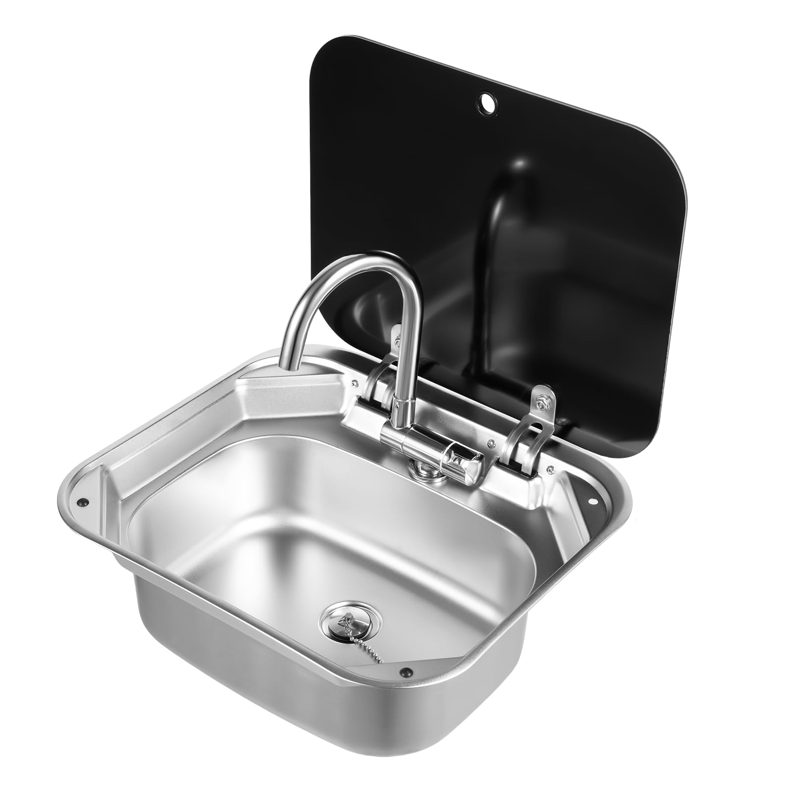 CHERIREN RV Handwaschbecken, 41 * 36.5 * 16cm Edelstahl Waschbecken Einzelne Schüssel Waschbecken RV Camping Spüle Bausatz Caravan Einzelwaschbecken mit Wasserhahn für Kleine Küchen, Bars, Hotels von CHERIREN