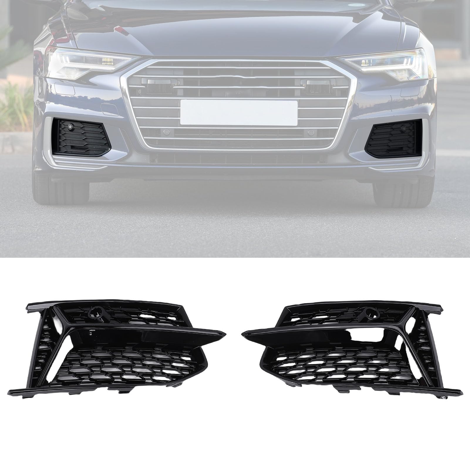 1 Paar Fog Light Cover Kühlergrill Vordere Stoßfänger Leichtkühlerabdeckung 4K0807151a Nebelscheinwerbung Lünette Grill Ersatz für Linie S6 C8 2018-2025 (black) von CHICIRIS