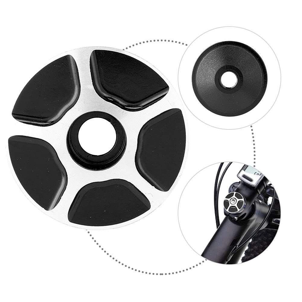 Aluminiumfaden ohne Straßenrad Bike Stiel Headset Cap Elegante Fahrrad Top Cap Cover Leichtes Fahrradzubehör für -Blau, Silber, Silber (Black) von CHICIRIS