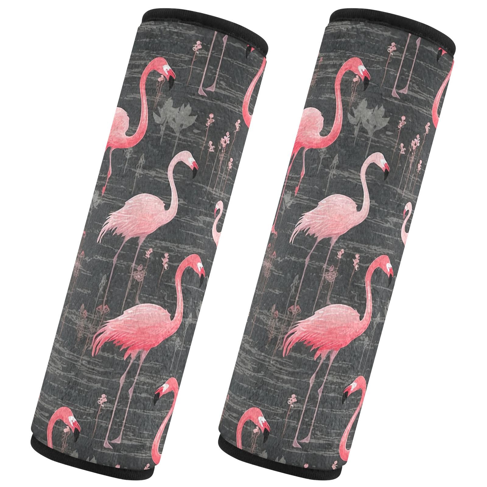 CHIFIGNO Retro Pink Flamingo Sicherheitsgurtbezug 2 Stück Niedliche Autositzgurtbezüge Auto Sitzgurte Schulterpolster für Erwachsene Frauen Kinder, M von CHIFIGNO