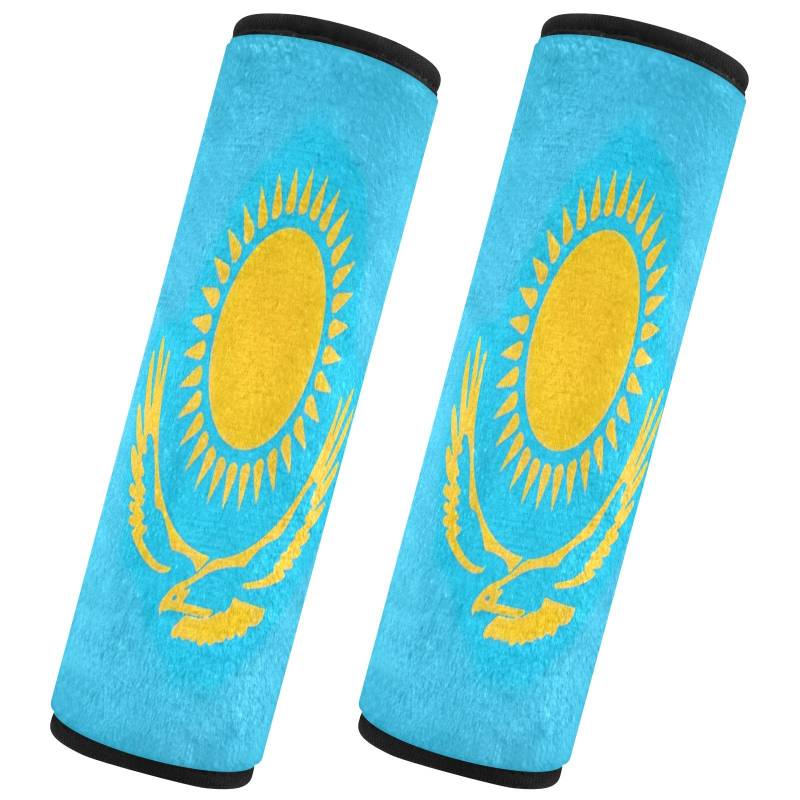 CHIFIGNO Sicherheitsgurt-Abdeckung mit Kasachstan-Flagge, 2 Stück, Autositzgurt-Abdeckung, niedlicher Schultergurt-Bezug, für Erwachsene, Damen, Kinder von CHIFIGNO