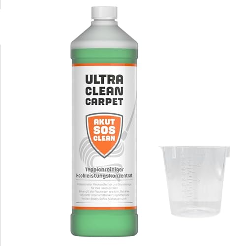 Akut SOS Clean ULTRA CLEAN CARPET Teppichreiniger Polsterreiniger - Hochleistungskonzentrat - Tiefenrein Textilreiniger Carpet Cleaner 1L + Gratis CHIMP TOOLS Messbecher von CHIMP TOOLS PREMIUM CAR CARE PRODUCTS