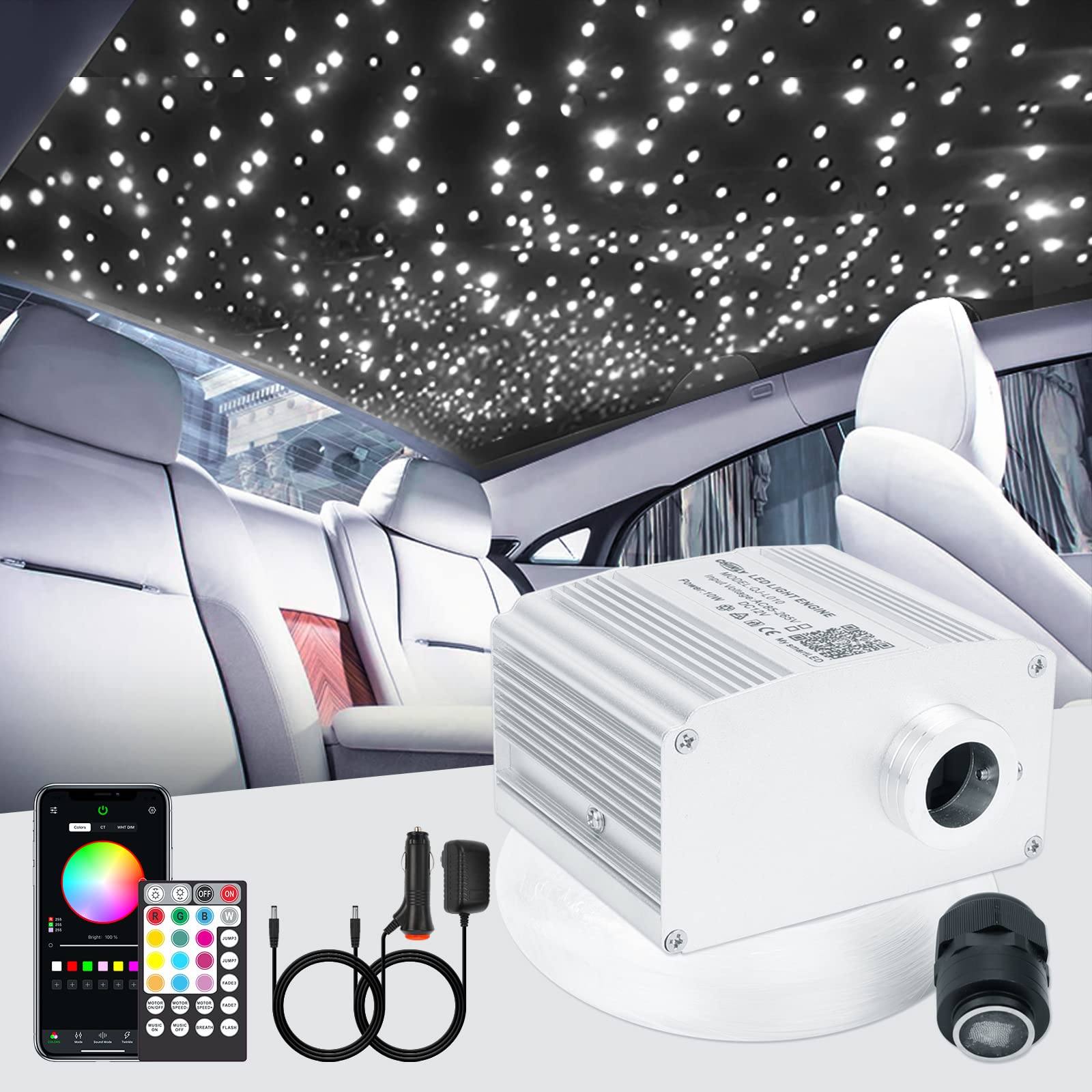 CHINLY Bluetooth 10W RGBW Twinkle LED Fiber Optic Star Deckenleuchte Kit APP/Fernbedienung 450 St¨¹ck*0,75mm*3m f¨¹r Haus/Auto CHINLY Bluetooth 10W RGBW Twinkle LED Fiber Optic Star Deckenleuchte Kit APP/Fernbedienung 450 St¨¹ck*0,75mm*3m f¨¹r Haus/Auto von CHINLY