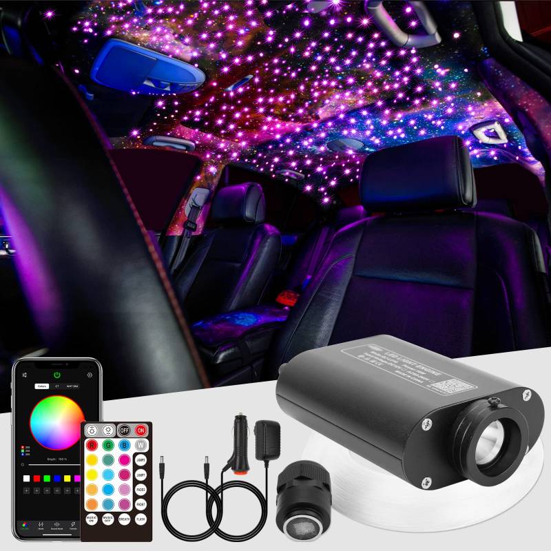 CHINLY Bluetooth 16W RGBW LED Fiber Optic Star Deckenleuchten Kit APP/Fernbedienung Gemischt 450pcs*(0,75+1,0+1,5mm)*3m Glasfaser für Zuhause/Auto von CHINLY