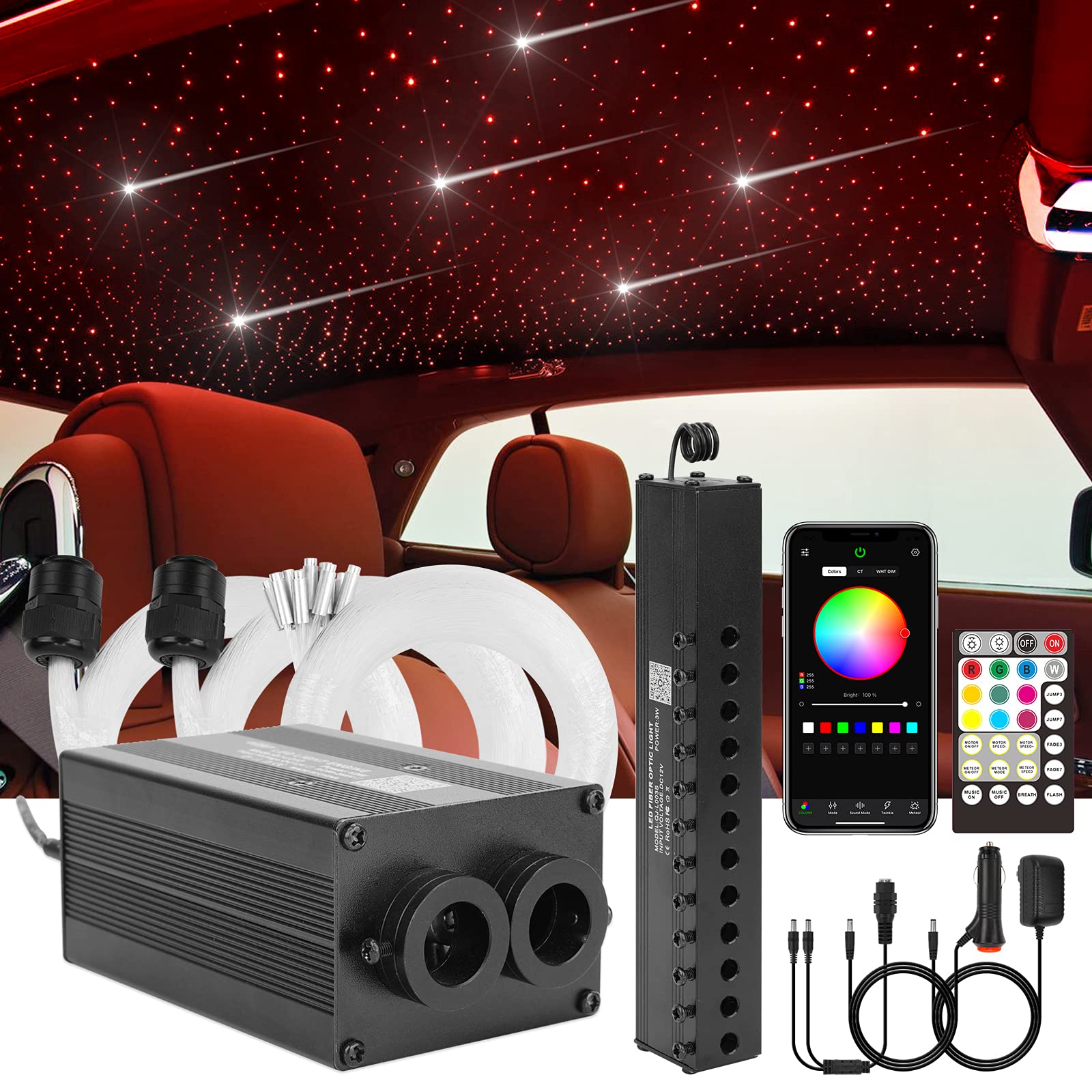 CHINLY Bluetooth Meteor 12W RGBW Twinkle LED Glasfaser Stern Deckenleuchten Kit APP/Fernbedienung 450PCS*0.75MM*3M für Zuhause/Auto CHINLY Bluetooth Meteor 12W RGBW Twinkle LED Glasfaser Stern Deckenleuchten Kit APP/Fernbedienung 450PCS*0.75MM*3M für Zuhause/Auto von CHINLY