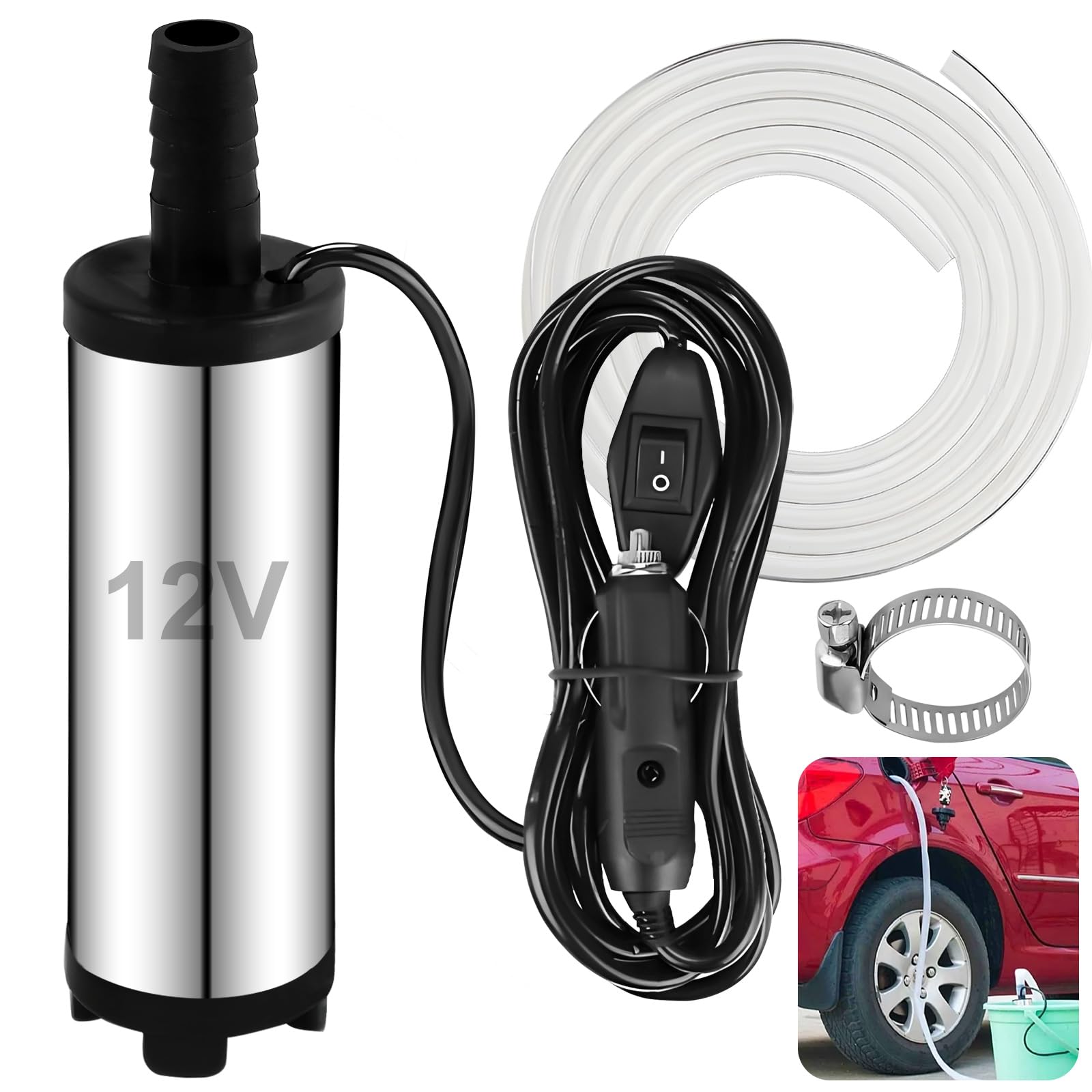 CHRI Edelstahl Wasserpumpe 12v 38mm, Dieselpumpe mit Zigarettenanzünder, Herausnehmbarem Filter, 3m Kabel + PVC Transparenter Schlauch,für Auto Diesel Öl Heizöl Wasser CHRI Edelstahl Wasserpumpe 12v 38mm, Dieselpumpe mit Zigarettenanzünder, Herausnehmbarem Filter, 3m Kabel + PVC Transparenter Schlauch,für Auto Diesel Öl Heizöl Wasser von CHRI