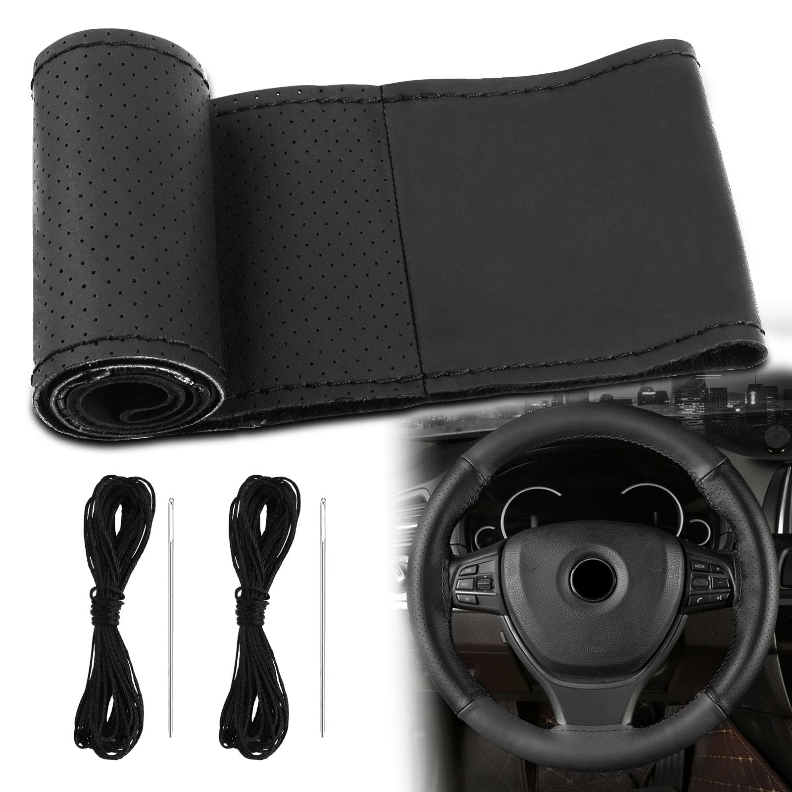 CHRI Lenkradbezug Leder Auto Lenkradbezug Universal 37-39 cm Atmungsaktiv Steering Wheel Cover Wrap Aufnähen CHRI Lenkradbezug Leder Auto Lenkradbezug Universal 37-39 cm Atmungsaktiv Steering Wheel Cover Wrap Aufnähen von CHRI