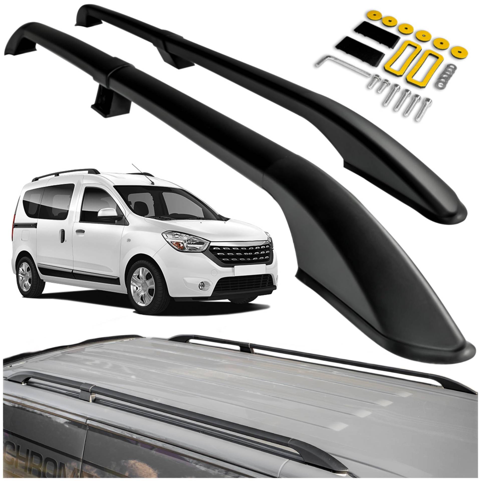 CHROMEMASTER Dachreling Dachträger Kompatibel mit Dacia Dokker 2012-2021 | Zur Befestigung der Dachgepäckträger, Dachboxen oder Dachfahrradträger | Robuste Konstruktion aus Alu CHROMEMASTER Dachreling Dachträger Kompatibel mit Dacia Dokker 2012-2021 | Zur Befestigung der Dachgepäckträger, Dachboxen oder Dachfahrradträger | Robuste Konstruktion aus Alu von CHROMEMASTER