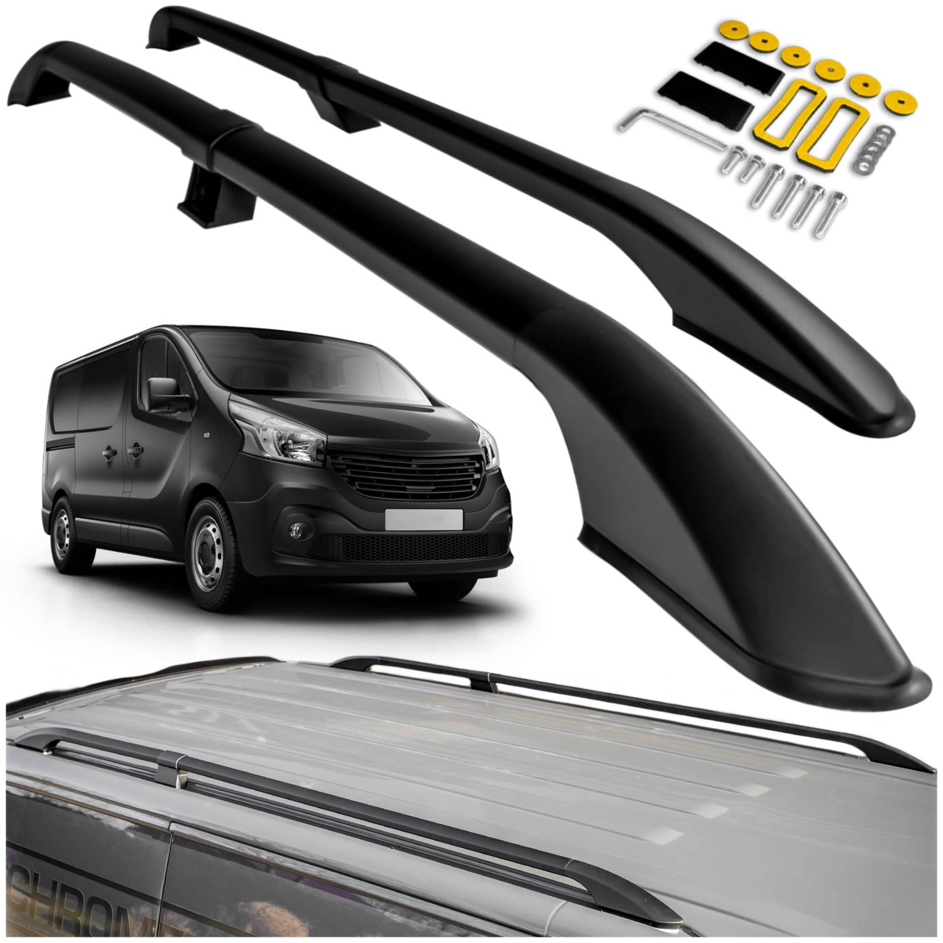 CHROMEMASTER Dachreling Dachträger Kompatibel mit Renault Trafic 3 Short L1 2014+ | Zur Befestigung der Dachgepäckträger, Dachboxen oder Dachfahrradträger | Robuste Konstruktion aus Alu CHROMEMASTER Dachreling Dachträger Kompatibel mit Renault Trafic 3 Short L1 2014+ | Zur Befestigung der Dachgepäckträger, Dachboxen oder Dachfahrradträger | Robuste Konstruktion aus Alu von CHROMEMASTER
