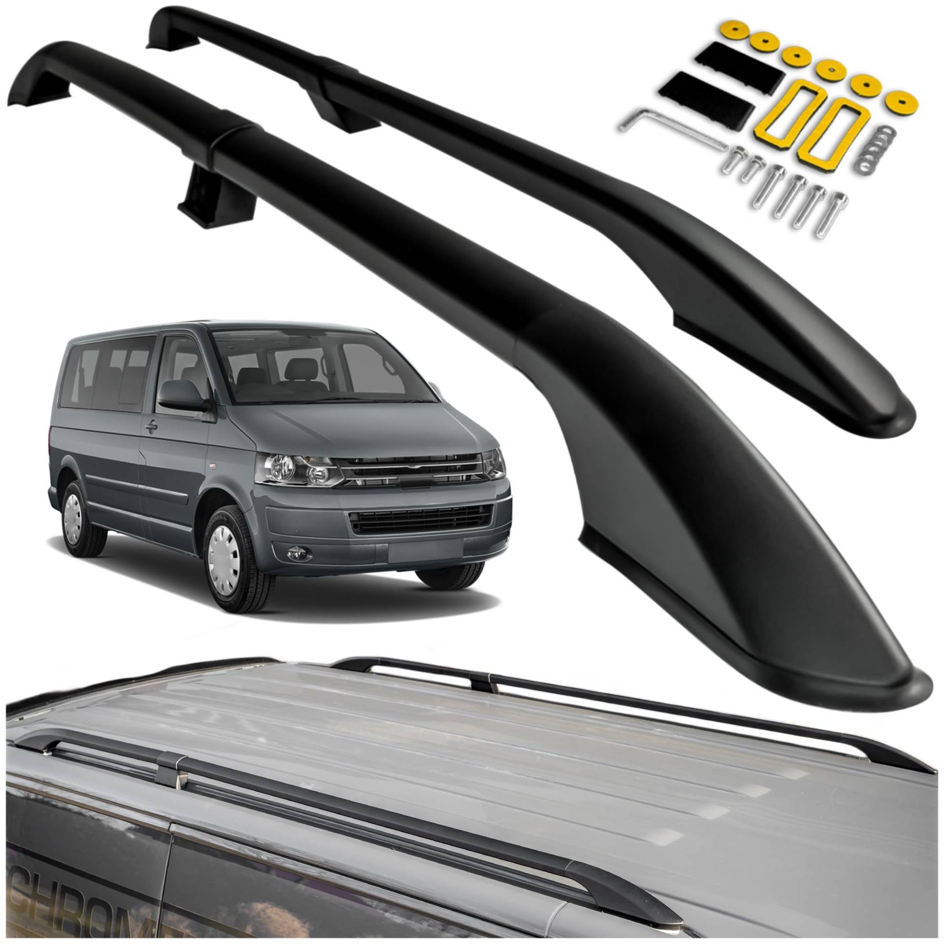CHROMEMASTER Dachreling Dachträger Kompatibel mit VW T5 Caravelle Short 2003-2015 | Zur Befestigung der Dachgepäckträger, Dachboxen oder Dachfahrradträger | Robuste Konstruktion aus Alu CHROMEMASTER Dachreling Dachträger Kompatibel mit VW T5 Caravelle Short 2003-2015 | Zur Befestigung der Dachgepäckträger, Dachboxen oder Dachfahrradträger | Robuste Konstruktion aus Alu von CHROMEMASTER