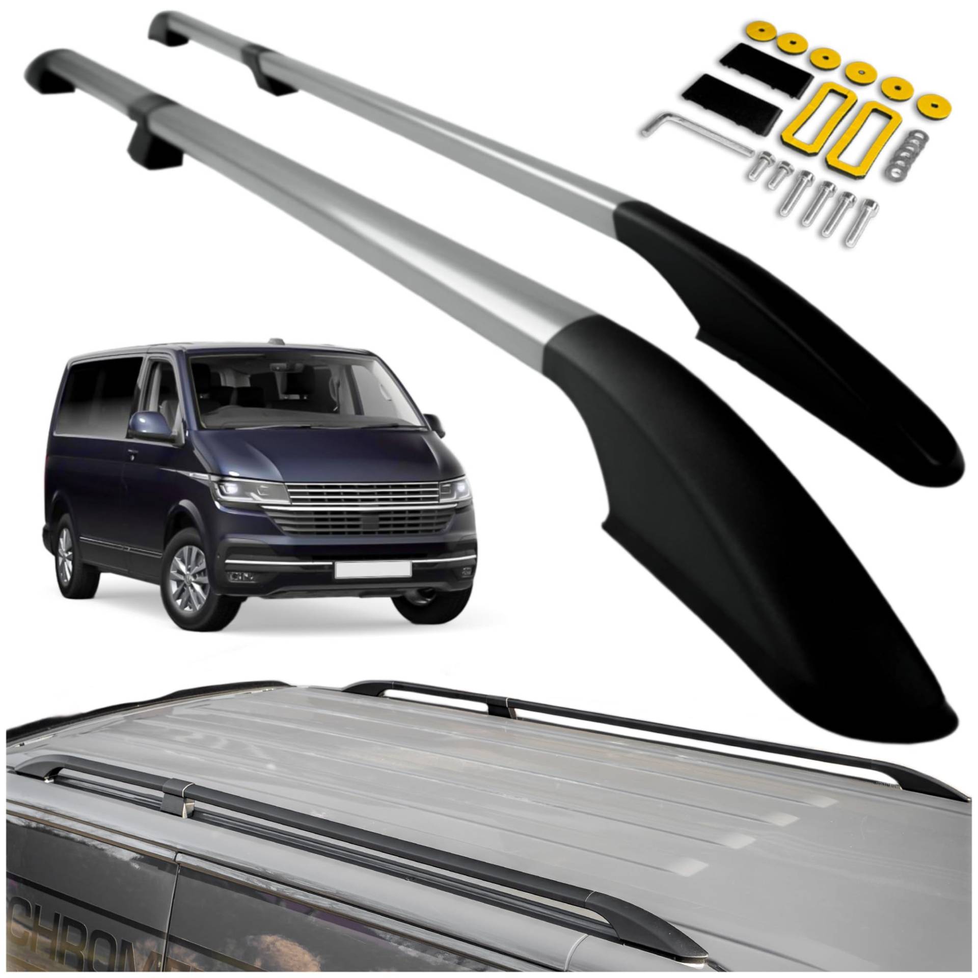 CHROMEMASTER Dachreling Dachträger Kompatibel mit VW T6.1 Caravelle Long 2019+ | Zur Befestigung der Dachgepäckträger, Dachboxen oder Dachfahrradträger | Robuste Konstruktion aus Alu CHROMEMASTER Dachreling Dachträger Kompatibel mit VW T6.1 Caravelle Long 2019+ | Zur Befestigung der Dachgepäckträger, Dachboxen oder Dachfahrradträger | Robuste Konstruktion aus Alu von CHROMEMASTER