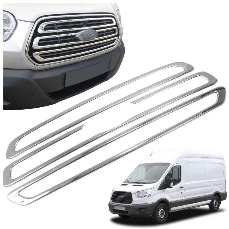 CHROMEMASTER | Kompatibel mit Ford Transit 2014-2019 | Leisten für Kühlergrill, Zierblenden, Rostfreier Stahl Poliert | Perfekte Passform; Neues, Attraktives Erscheinungsbild des Fahrzeugs von CHROMEMASTER