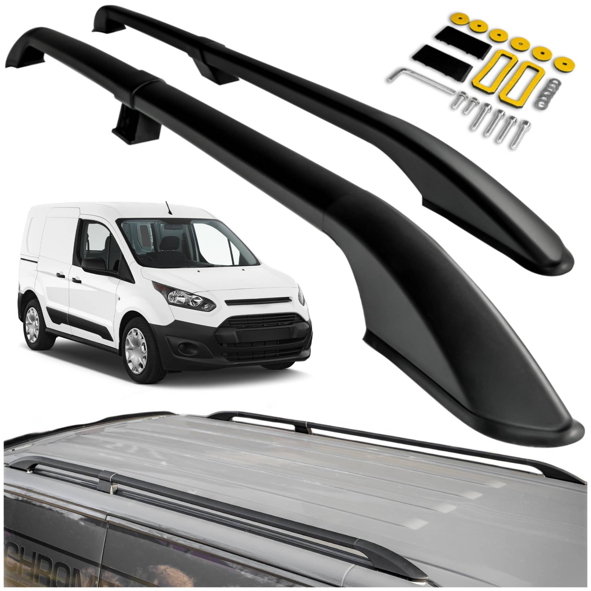 CHROMEMASTER Dachreling Dachträger Kompatibel mit Ford Transit Connect II Short L1 2014-2021 | Zur Befestigung der Dachgepäckträger, Dachboxen oder Dachfahrradträger | Konstruktion aus Alu CHROMEMASTER Dachreling Dachträger Kompatibel mit Ford Transit Connect II Short L1 2014-2021 | Zur Befestigung der Dachgepäckträger, Dachboxen oder Dachfahrradträger | Konstruktion aus Alu von CHROMEMASTER