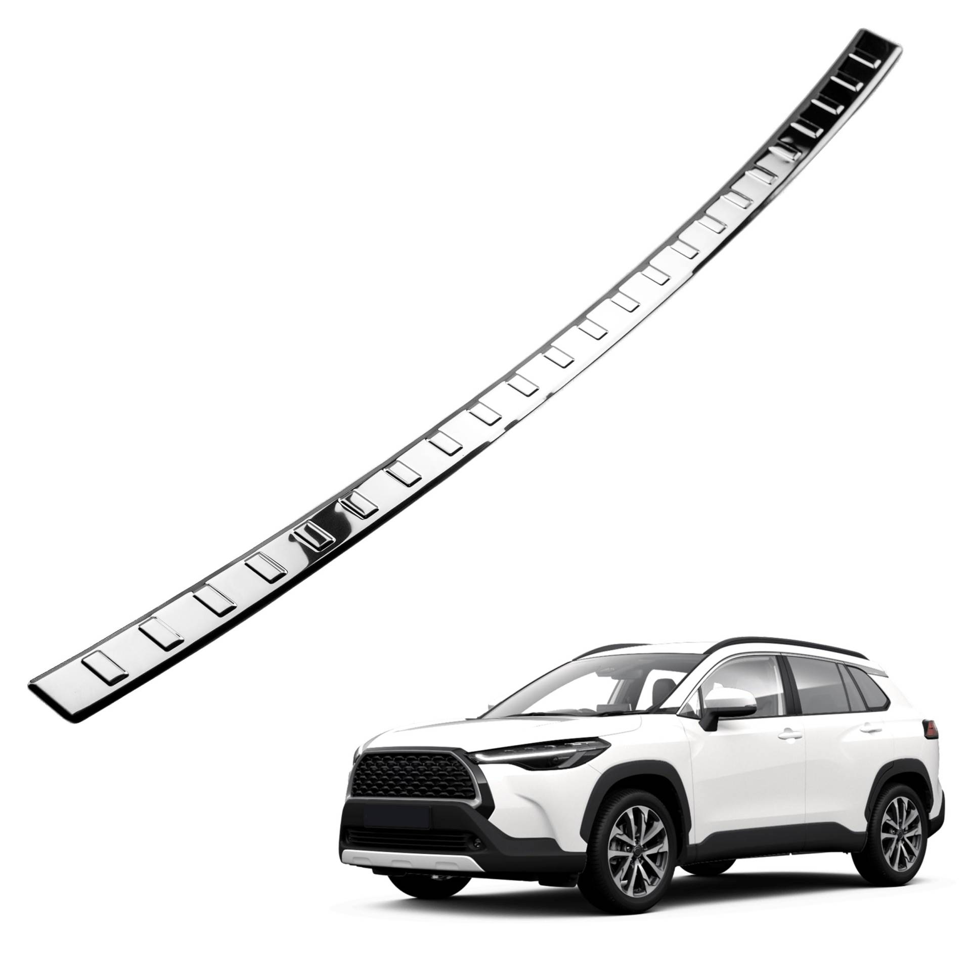 CHROMEMASTER | Kompatibel mit Toyota Corolla Cross 2022+ | Ladekantenschutz Stoßstangenschutz | Edelstahl Poliert/Chrom | Lackschutzleiste Sichert den Heckstoßfänger vor Kratzern von CHROMEMASTER
