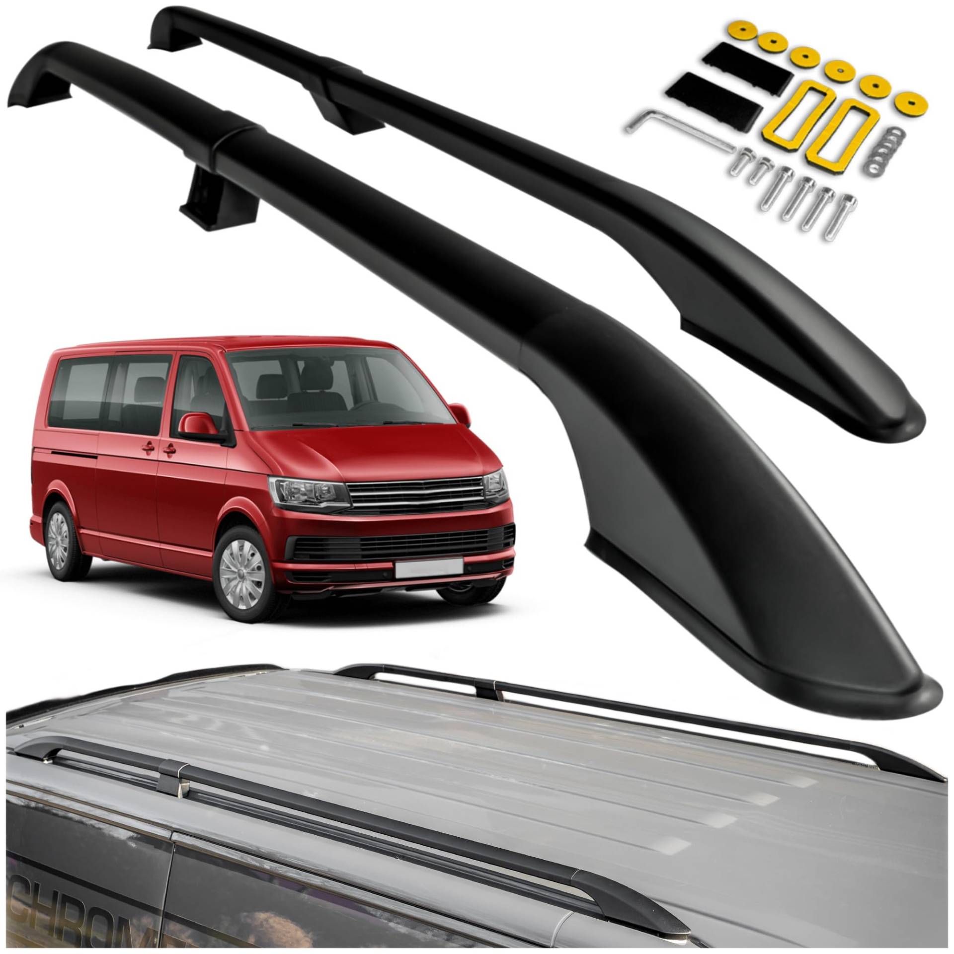 CHROMEMASTER Dachreling Dachträger Kompatibel mit VW T6 Multivan Short 2015-2019 | Zur Befestigung der Dachgepäckträger, Dachboxen oder Dachfahrradträger | Robuste Konstruktion aus Alu CHROMEMASTER Dachreling Dachträger Kompatibel mit VW T6 Multivan Short 2015-2019 | Zur Befestigung der Dachgepäckträger, Dachboxen oder Dachfahrradträger | Robuste Konstruktion aus Alu von CHROMEMASTER