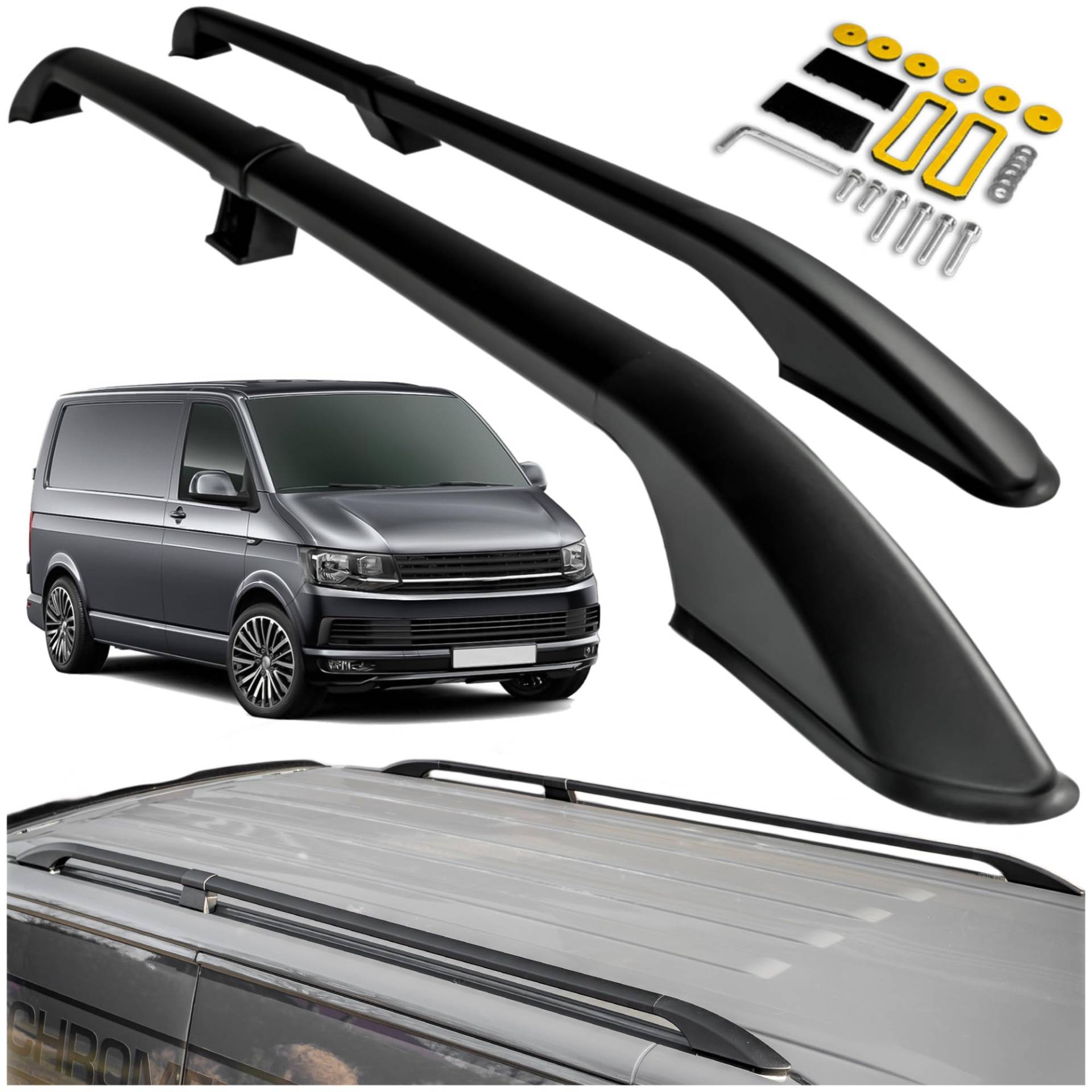 CHROMEMASTER Dachreling Dachträger Kompatibel mit VW T6 Transporter Short 2015-2019 | Zur Befestigung der Dachgepäckträger, Dachboxen oder Dachfahrradträger | Robuste Konstruktion aus Alu CHROMEMASTER Dachreling Dachträger Kompatibel mit VW T6 Transporter Short 2015-2019 | Zur Befestigung der Dachgepäckträger, Dachboxen oder Dachfahrradträger | Robuste Konstruktion aus Alu von CHROMEMASTER