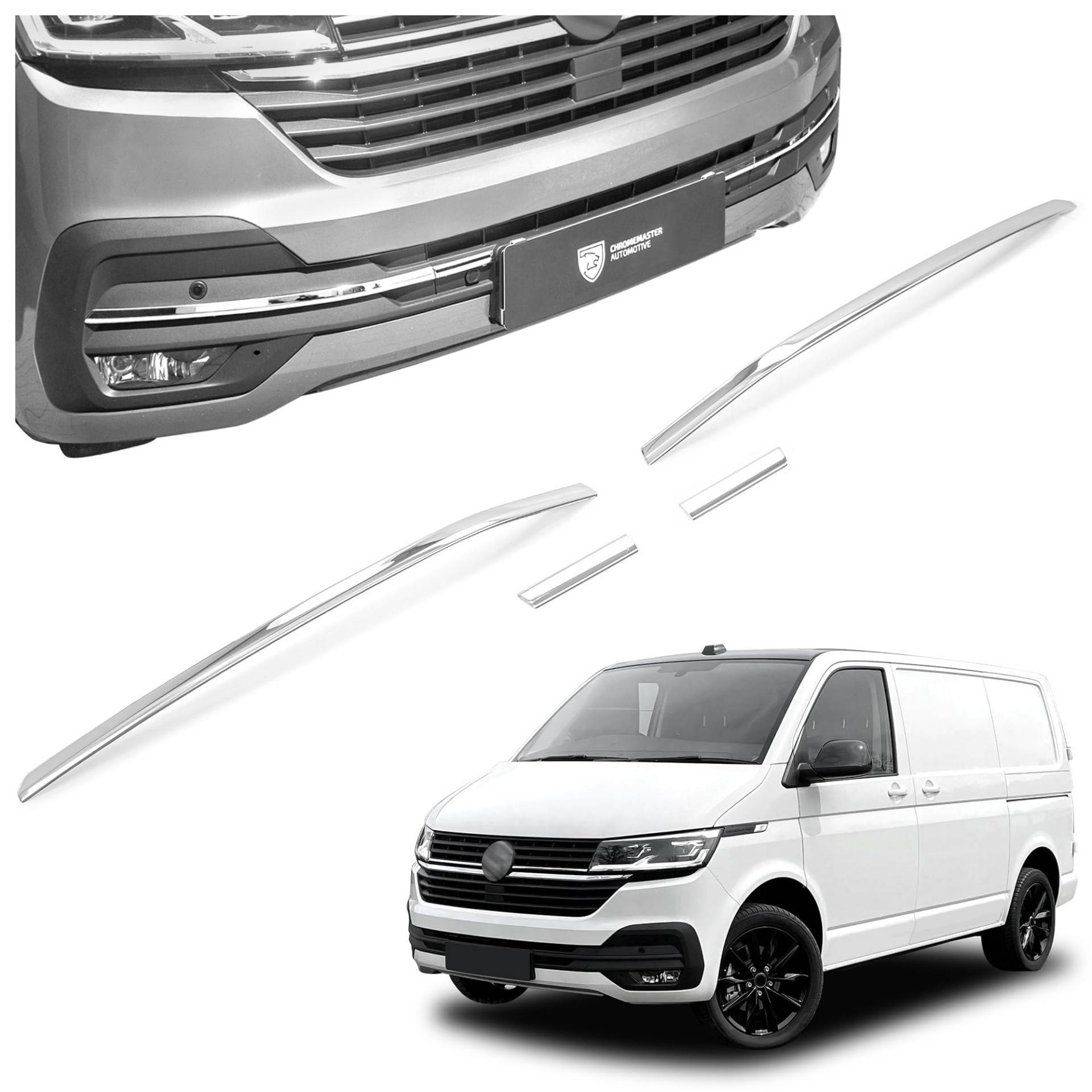 CHROMEMASTER | Kompatibel mit VW T6.1 Transporter 2019-2024 | Chromleisten Stoßstange Vorne, untere Zierblende der Frontschürze, Rostfreier Stahl Poliert | Attraktives Erscheinungsbild des Fahrzeugs von CHROMEMASTER