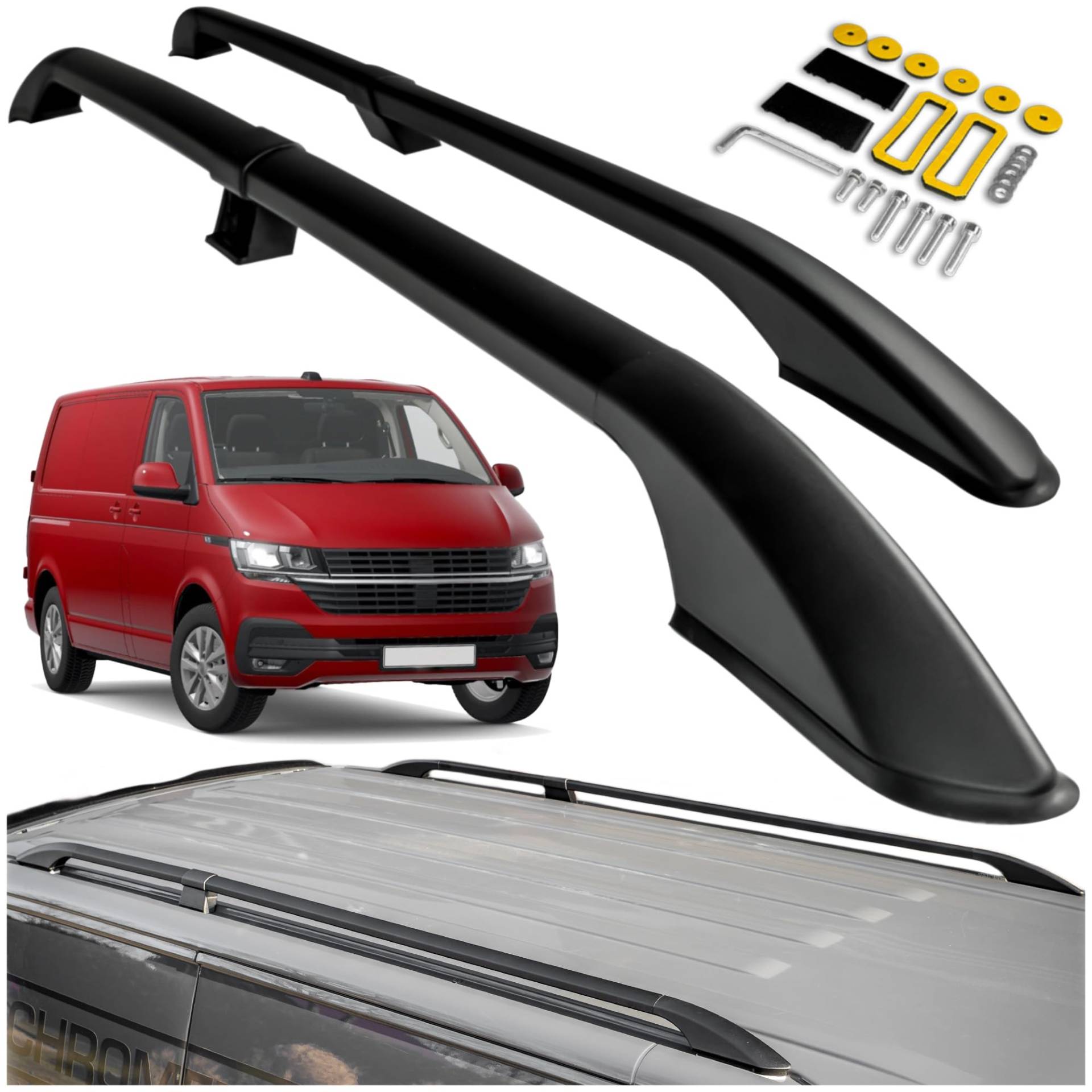 CHROMEMASTER Dachreling Dachträger Kompatibel mit VW T6.1 Transporter Short 2019+ | Zur Befestigung der Dachgepäckträger, Dachboxen oder Dachfahrradträger | Robuste Konstruktion aus Alu CHROMEMASTER Dachreling Dachträger Kompatibel mit VW T6.1 Transporter Short 2019+ | Zur Befestigung der Dachgepäckträger, Dachboxen oder Dachfahrradträger | Robuste Konstruktion aus Alu von CHROMEMASTER