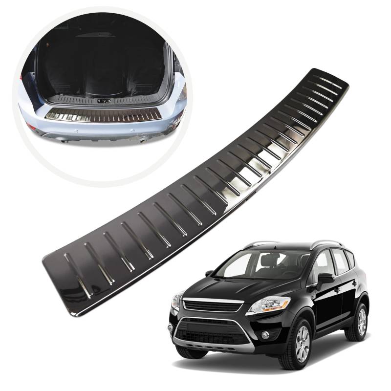 CHROMEMASTER | Ladekantenschutz Stoßstangenschutz | Kompatibel mit Ford Kuga 2008-2012; Polierter Edelstahl, Dunkelchrom; Unsere Lackschutzleiste Sichert den Heckstoßfänger vor Kratzern von CHROMEMASTER